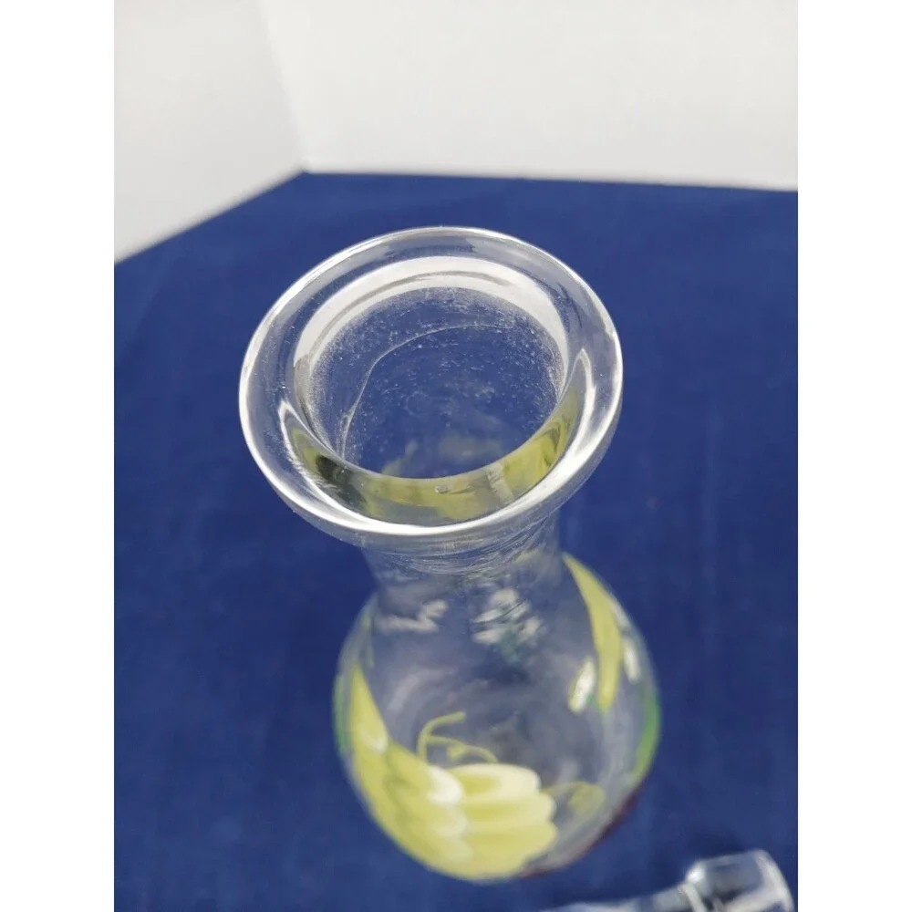 Vintage Hand Painted Glass Wine Decanter Floral Abstract Barware